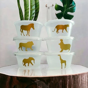 Gold Safari Animal Dip Cups with Lids: Jungle Theme Party Favors
