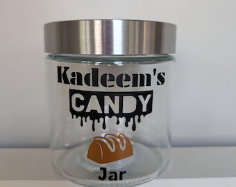Personalized Glass Candy Jar with Silver Lid, Custom Sweets Container