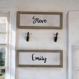 Entryway Name Signs for Rustic Mudroom Organization - Framed Name Signs for Bookbags, Coats and Backpacks - Personalized Wood Family Plaques