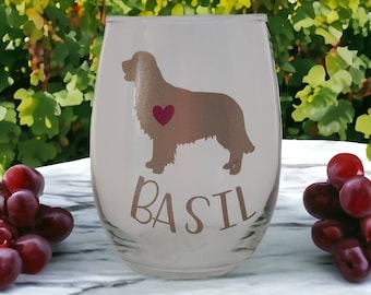 Golden Retriever Wine Glass with Heart and/or Name, Pick Colors, Labrador Retriever Wine Glass, Dog Person Gift, Personalized