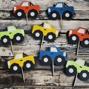 Monster Truck Cupcake Toppers - Big Truck Theme Food Picks - Monster Truck Boy&#39;s Birthday Party Food Topper Picks