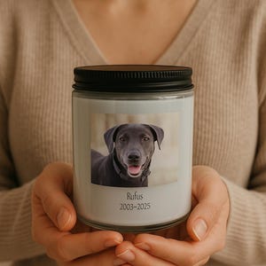 Custom Pet Memorial Candle with Pet's Photo Personalized Pet Remembrance Gift for Dog Loss, Cat Loss Gift Sympathy, Over the Rainbow