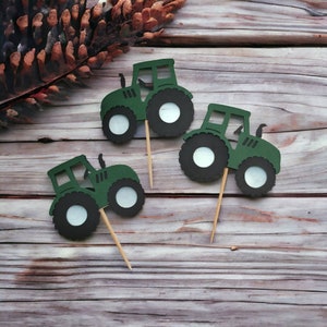 Tractor Cupcake Toppers, Farm Theme Green Tractor Food Picks, Green, Red, Orange or Blue Tractor Decor