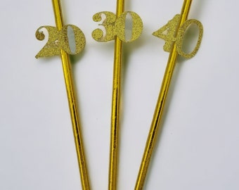 Gold Glitter Any Age Custom Gold Party Straws Age Birthday Party 40th, 30th, 50th, 60th Celebration Straws Birthday