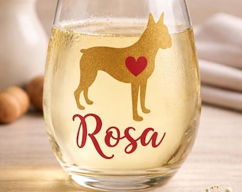 Personalisierte Boston Terrier Stemless Weinglas mit Herz, individuelles Hundegeschenk mit Namen