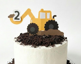 Construction Birthday Cake Excavator Decoration for Boy Party with Age