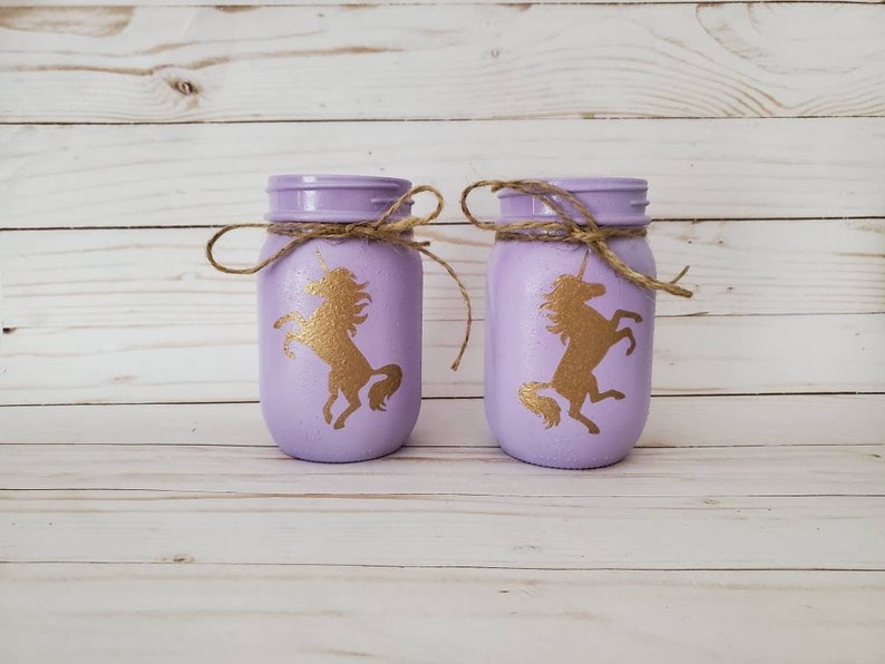 Unicorn Mason Jar Set Centerpieces Glitter Gold Unicorn Etsy