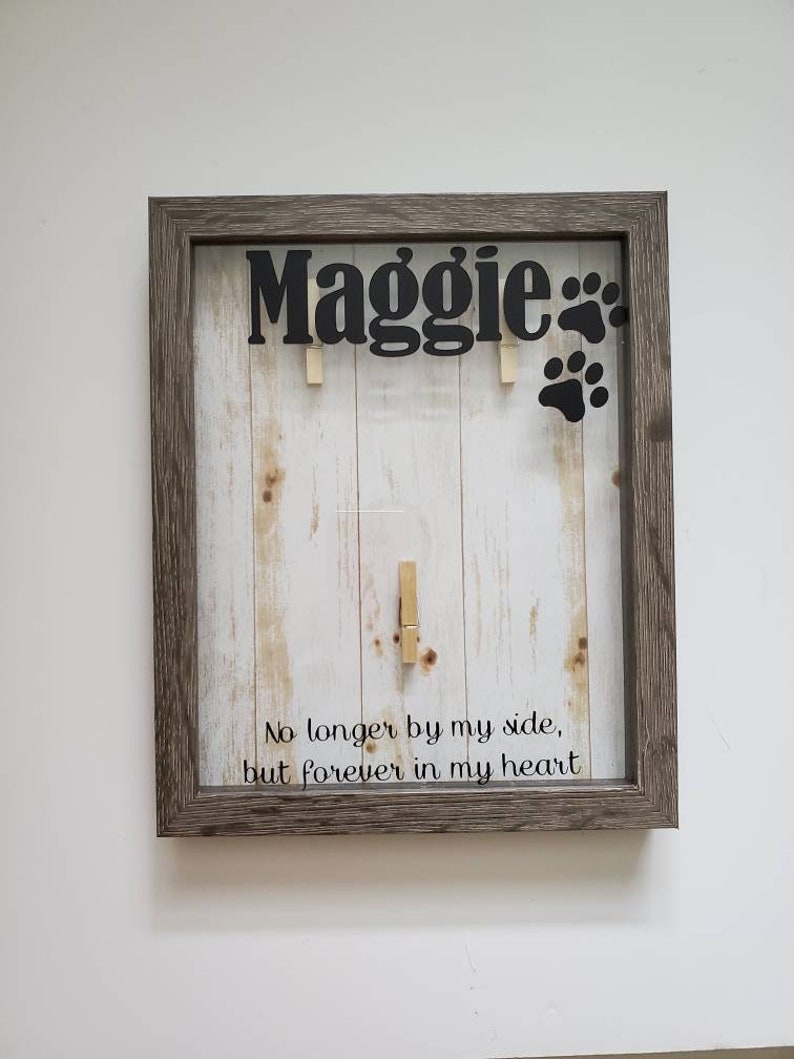 Custom Pet Memorial Shadow Box with Name and Date, 8x10 Dog Cat Memorial Box, Pet Loss Memory Box with three Areas for Picture, Collar, Etc image 3