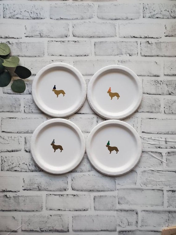 Dog Party Animal Party Plates 12 Gold Dog With Hat Puppy Etsy