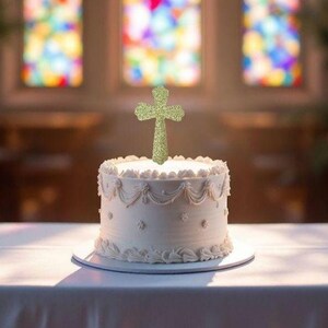 Baptism Cross Cake Topper for Christening Gold Cross Decor, Religious Celebration Golden Cake Pick for Church Gathering, Religious Birthday