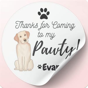 Dog Party Favor Stickers: Custom Puppy Pawty Round Decals