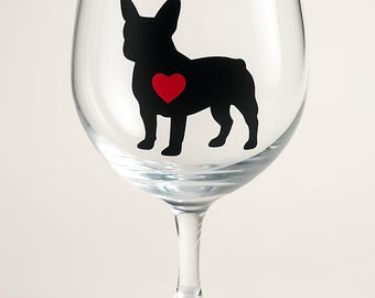 Wijnglas Franse Bulldog: Frenchie Dog met Hart, 20 oz