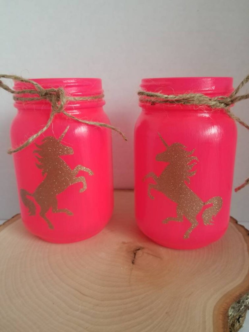 Unicorn Mason Jar Set Centerpieces Glitter Gold Unicorn Etsy