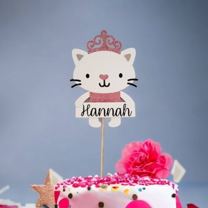 Personalized Kitty Cat Cake Topper with Name / Cat Theme Party / Kitty Birthday Party Topper / Cute Kitty Cat Cake