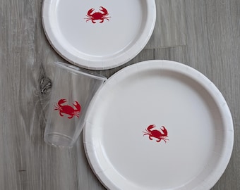 Crab Paper Plates and Cups: Seafood Boil Party Tableware