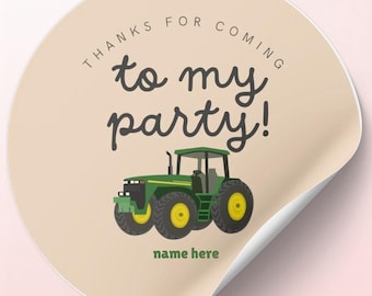 Personalized Tractor Thank You Stickers: Farm Birthday Party Favors