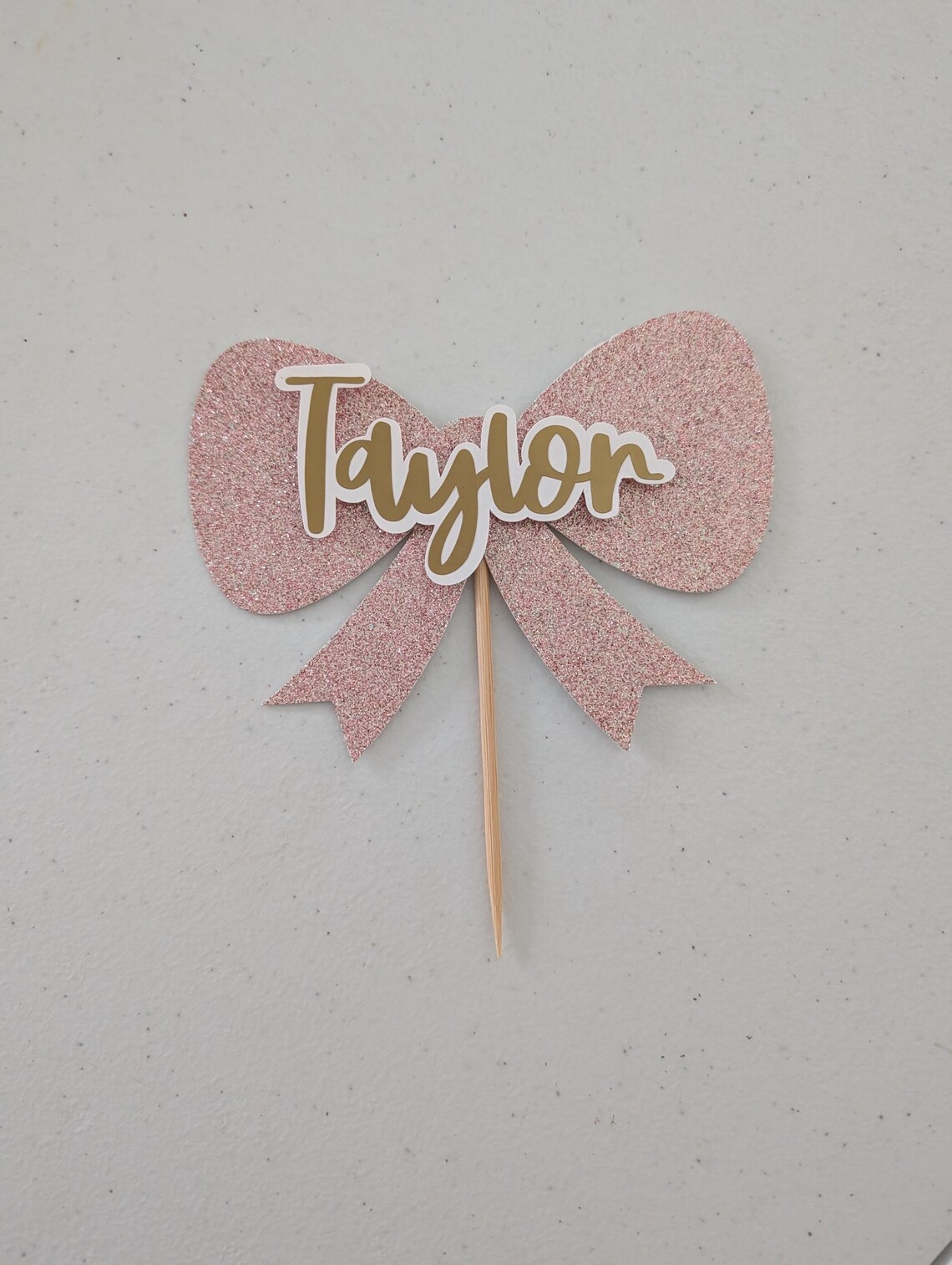 Custom Pink Bow Cake Topper With Name, Personalized Glitter Ribbon Cake ...