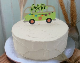 Personalized Travel Camper Cake Topper, Conversion Sleeper Van Cake Decoration, Hippy Retro Bus Cake Pick