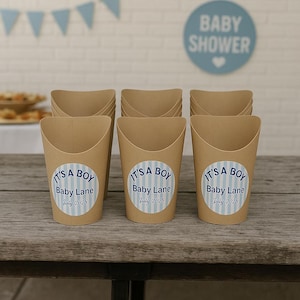 Bicchieri per salumi e snack per baby shower "It's a Boy" con etichette personalizzate, per la festa di rivelazione del sesso del bambino con etichette personalizzate