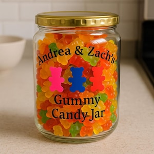 Personalized Gummy Bears Candy Jar with Name, Custom Glass Sweets Mason Jar with Lid