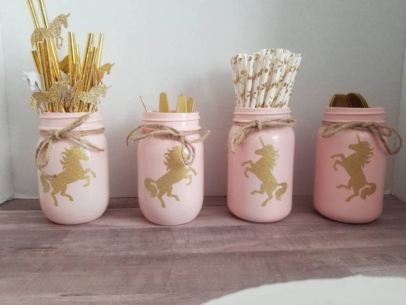 Unicorn Mason Jar Set Centerpieces Glitter Gold Unicorn Etsy