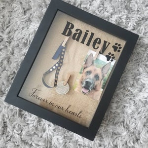 Custom Pet Memorial Shadow Box with Name and Date, 8x10 Dog Cat Memorial Box, Pet Loss Memory Box with three Areas for Picture, Collar, Etc