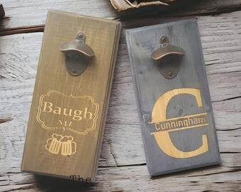 Personalized Bottle Opener for the Wall Gift for Dad, Father's Day, Wall Mounted Rustic Custom Engraved Beverage Opener