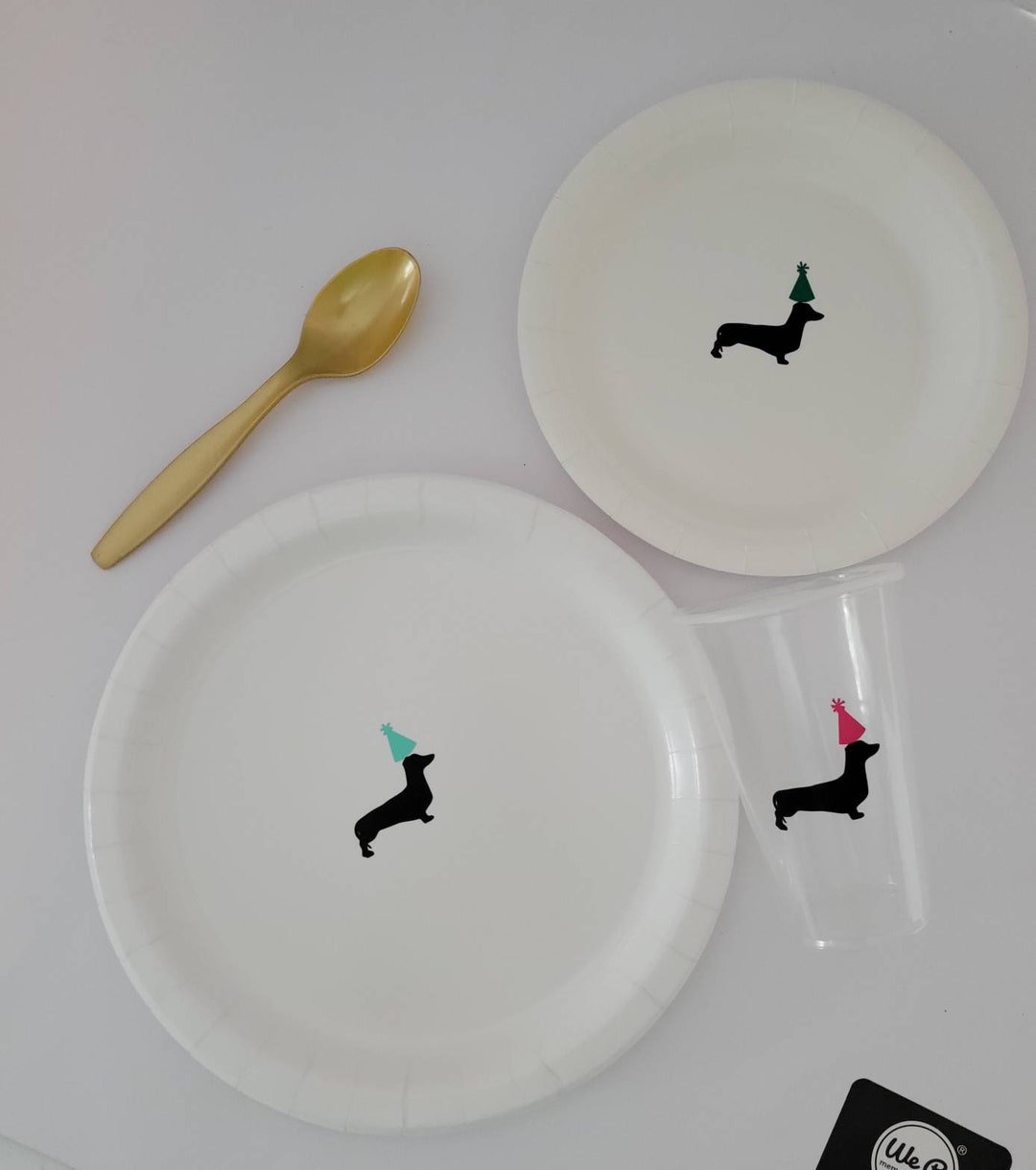 Dog Party Animal Party Plates , Dachshund With Hat Puppy Cake or Lunch