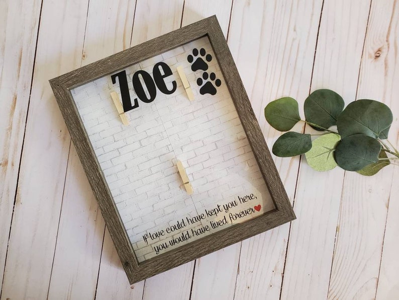 Custom Pet Memorial Shadow Box with Name and Date, 8x10 Dog Cat Memorial Box, Pet Loss Memory Box with three Areas for Picture, Collar, Etc image 8