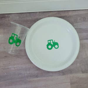 Conjunto de pratos e copos para festa de aniversário de trator: utensílios de mesa com tema de fazenda
