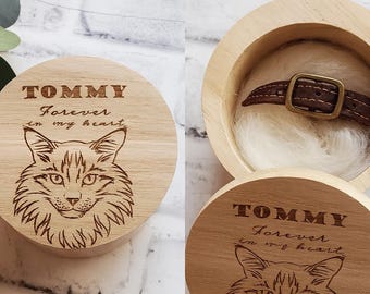 Engraved Wood Pet Portrait Memorial Keepsake Box, Pet Loss Gift with Image and Name