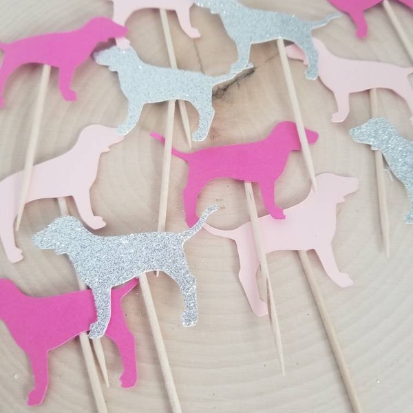 Pink Victoria's Secret Dog Cupcake Toppers Pink Theme Birthday VS Party Theme Food Picks Glitter Dog Cupcakes VS Bachelorette Food Picks