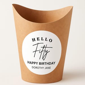 Tazze per salumi di compleanno con etichette personalizzate Tazze per snack alimentari per feste di compleanno con adesivi rotondi personalizzati per antipasti