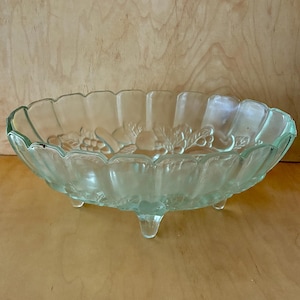 Vintage Embossed Glass Fruit Bowl: Mid-Century Centerpiece Dish
