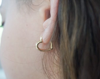 CE1010-10pairs-Gold Plated-27*26mm Bold Heart Lever Back Earrings-3mm Thickness Hoops-Nickel free