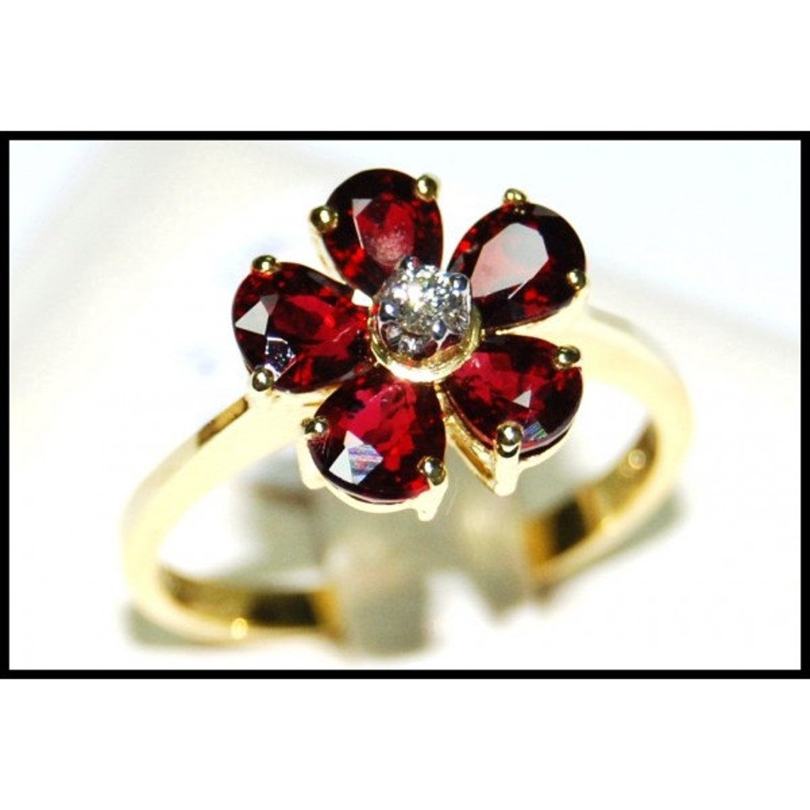 Flower Ruby Ring and Diamond Unique 18K Yellow Gold RF0001 - Etsy