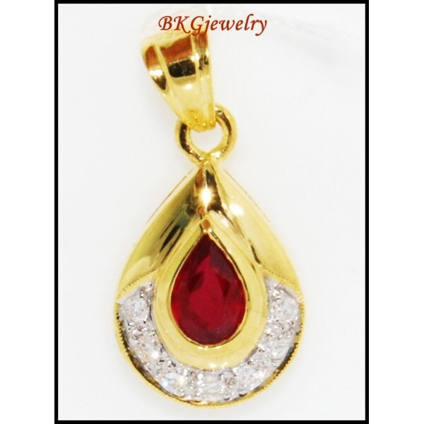 Gemstone Diamond 18K Yellow Gold Natural Ruby Pendant P0097 | Etsy