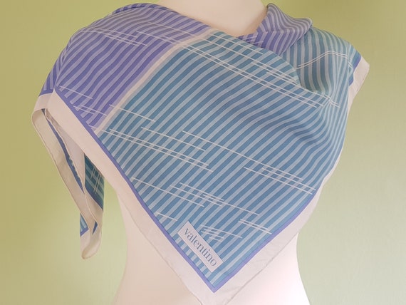 Valentino silk scarf / 1980s / blue pinstripe / de