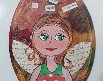 Mix Media Christmas illustration-art-painting-present-friendship angel-Christmas gift idea-art-painting-Angel of friendship