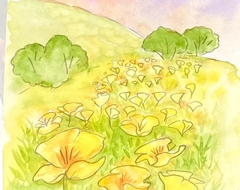 Yellow poppies Original watercolor