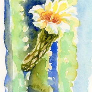White cactus flower, original watercolor art