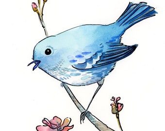 Watercolor and ink bird art by Sandra Jessop, original, illustration