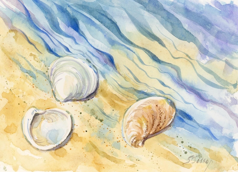 Shells on Beach Original Watercolor, Postcard Art - Etsy