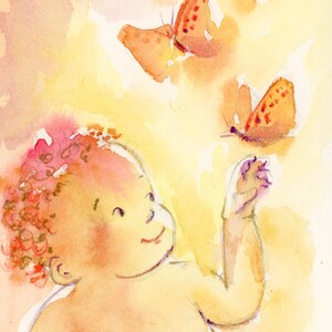 Bébé papillon, aquarelle originale, art de la carte postale