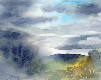 Storm clouds, small original watercolor