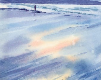 Small original watercolor, beach light