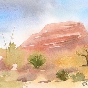 Aquarelle originale Carte postale Art Désert Sud-Ouest