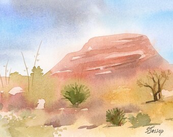 Original Watercolor Postcard Art Desert Southwest
