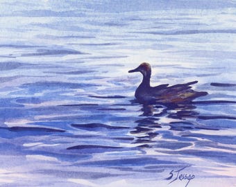 Duck on the water, small original watercolor art