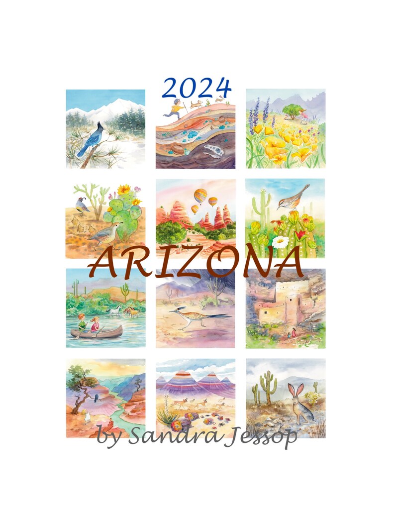 PRINTABLE Calendar 2024, Watercolor, Southwest, Digital Download